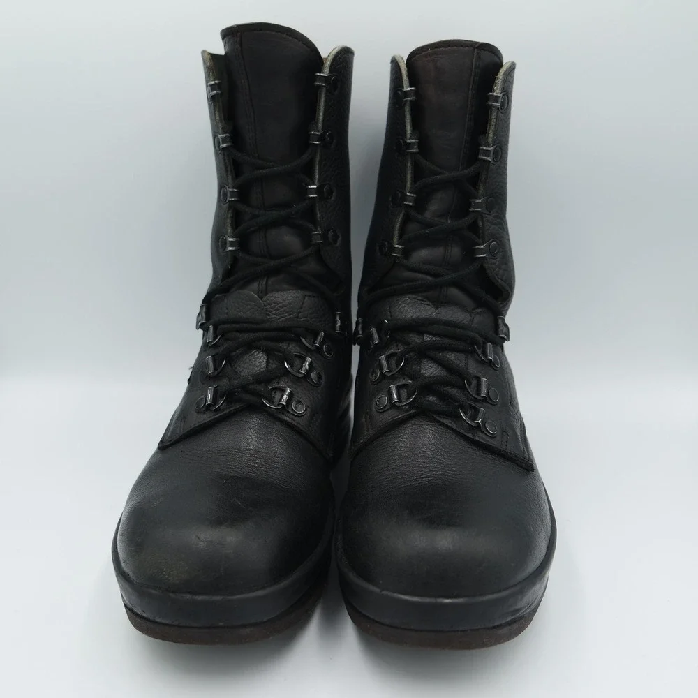 Vintage Minerva Swiss Army Combat Boots Black Leather Men's US Size 8